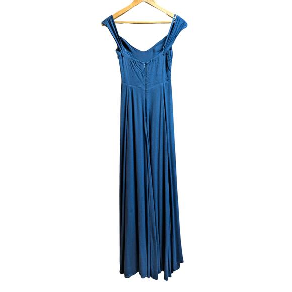 Reformation Poppy Blue Maxi Dress Off the Shoulder Maxi Dress 0 - Picture 3 of 5